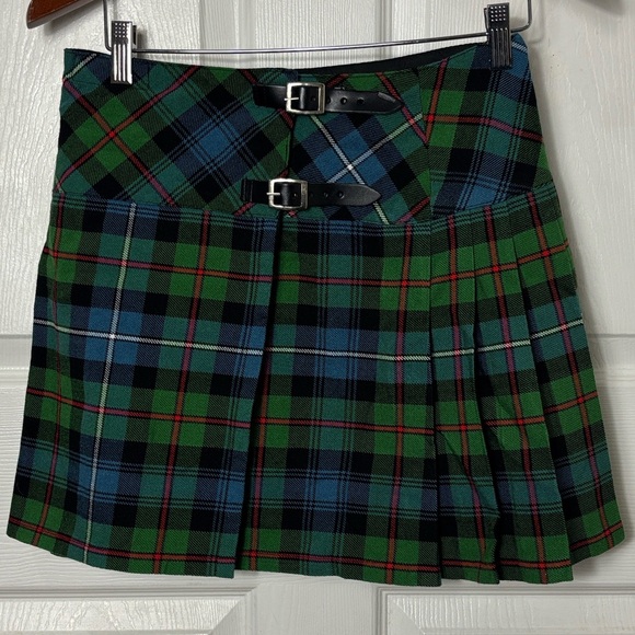 Mini plaid Scottish tartan wool blend kilt skirt size 32 private school girl - Picture 1 of 11
